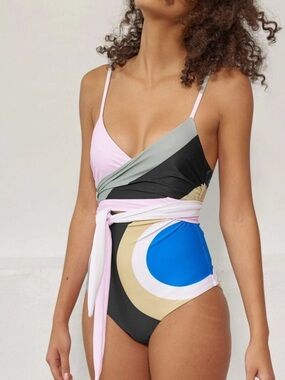 NWOT $335 Sz S Mara Hoffman Isolde Wrap Juniper Pastel One Piece Swimsuit